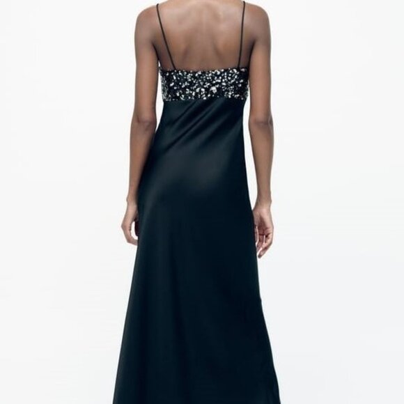 Zara Black Sequin Satin Camisole Maxi Dress - Picture 3 of 5